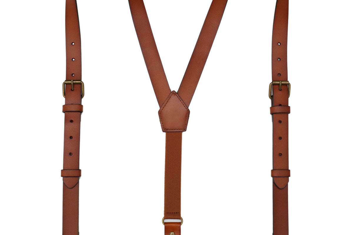 Groomsmen Gift Leather Suspenders Adjustable Y Back Design Brown Leather Suspenders Personalized Groomsman Gift