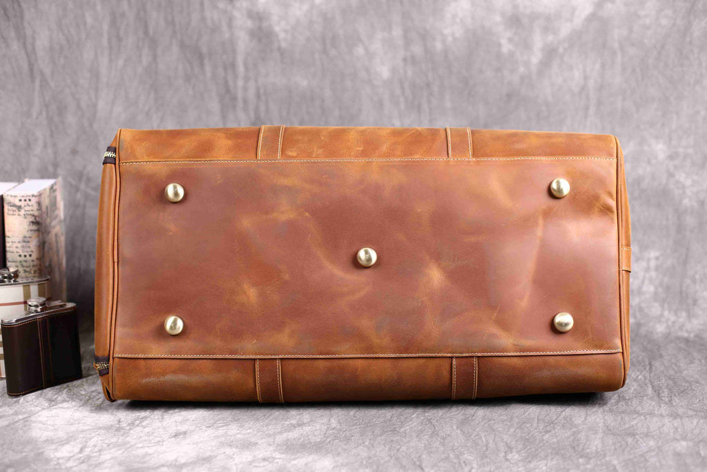 Vintage Crazy Horse Leather Duffle, Weekender with Shoe Compartment