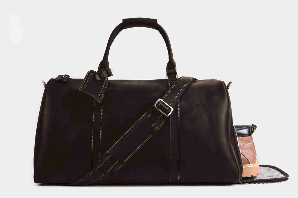 Vintage Crazy Horse Leather Duffle, Weekender with Shoe Compartment