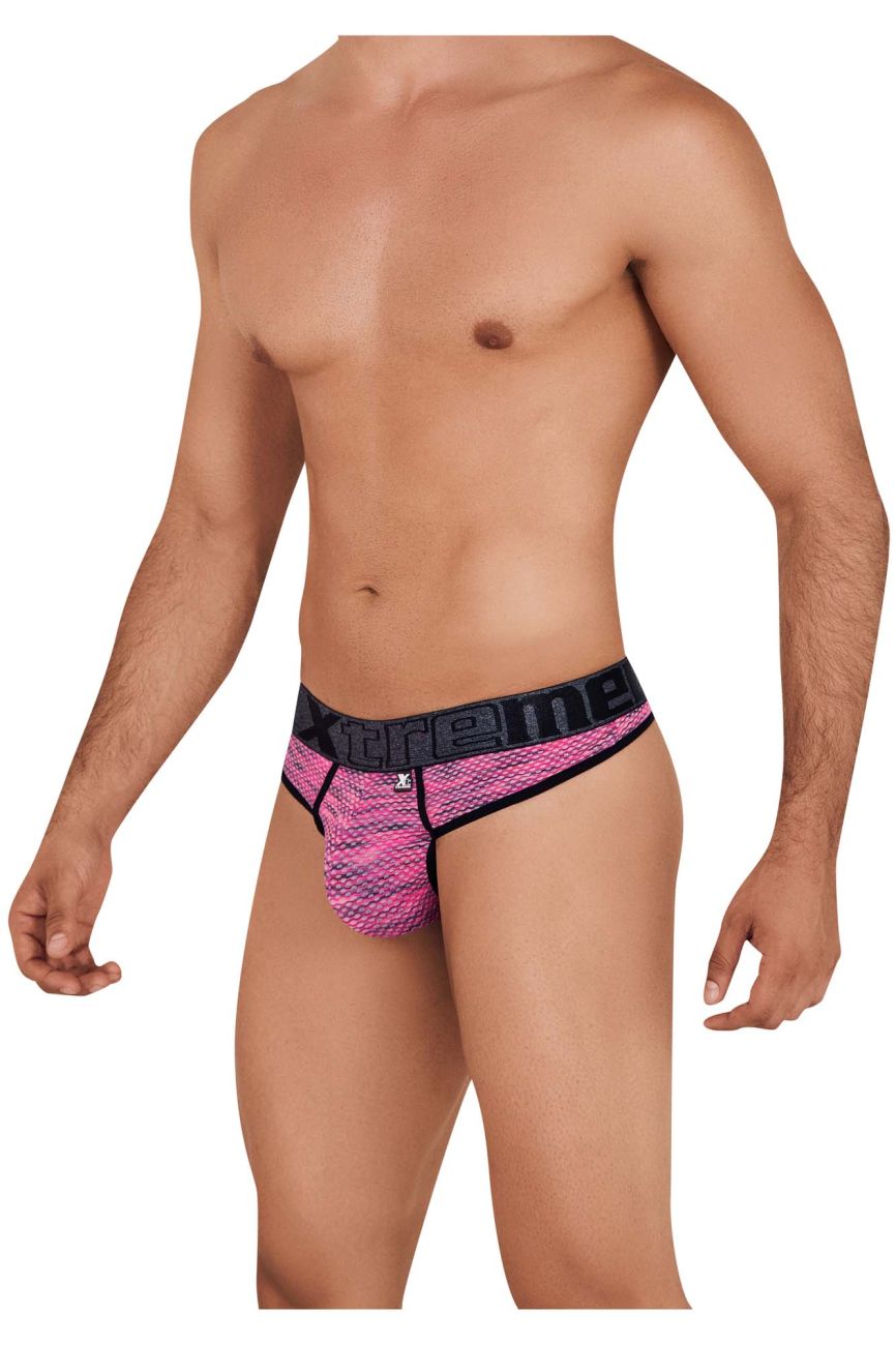 Xtremen Men's Underwear 91100X Microfiber Mesh Thongs Color Pink