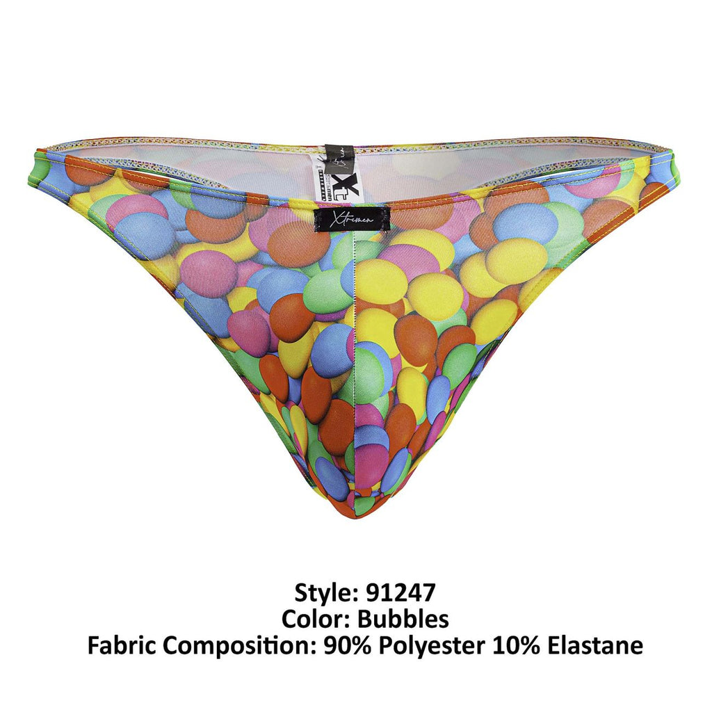 Xtremen Men's Underwear 91247 Printed Thongs Color Bubbles