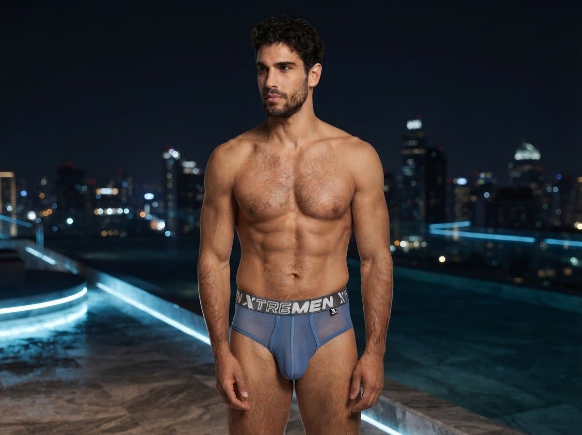 Xtremen 91262 Men's Underwear Sleek Microfiber Mesh Briefs Color Blue