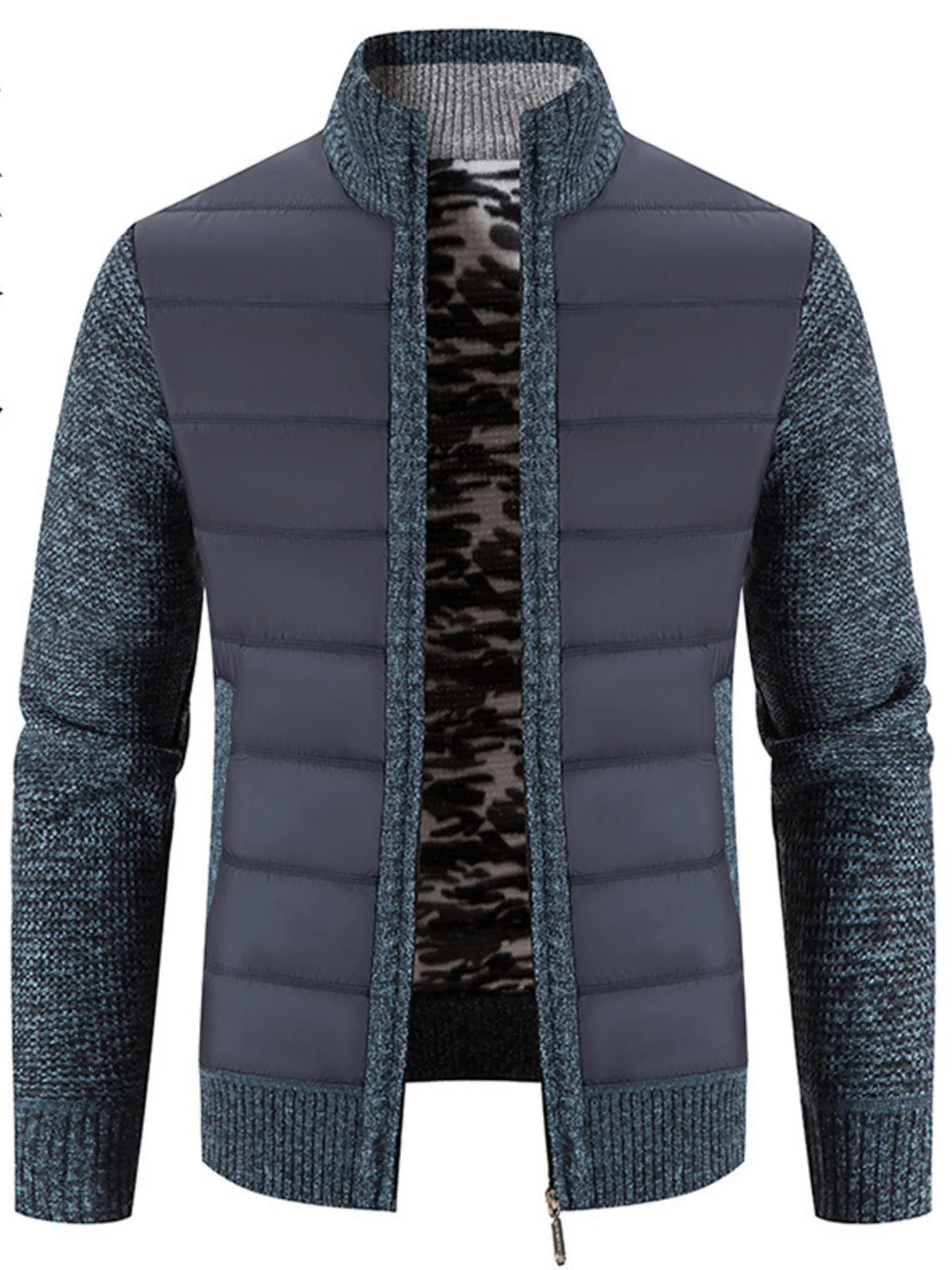 Men's Plus Size Quilted Knit Bomber Jacket with Stand Collar