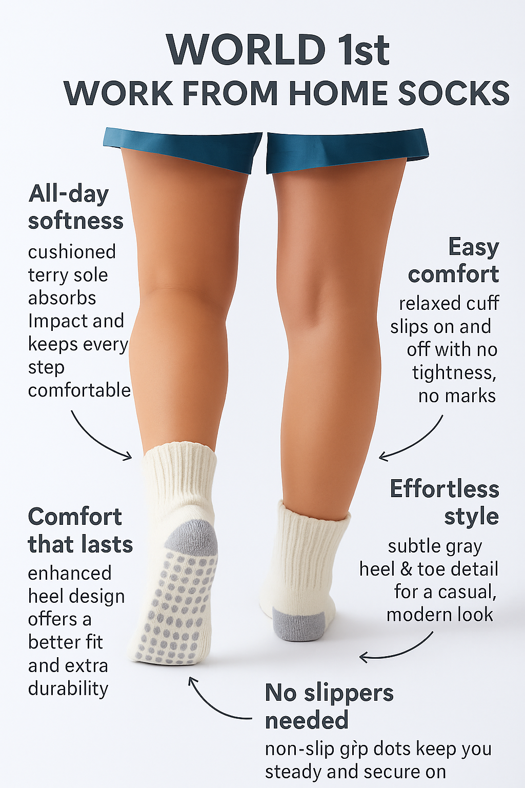6-Pack Men's Work From Home Crew Socks with Relaxed Cuff and Non-Slip Grip