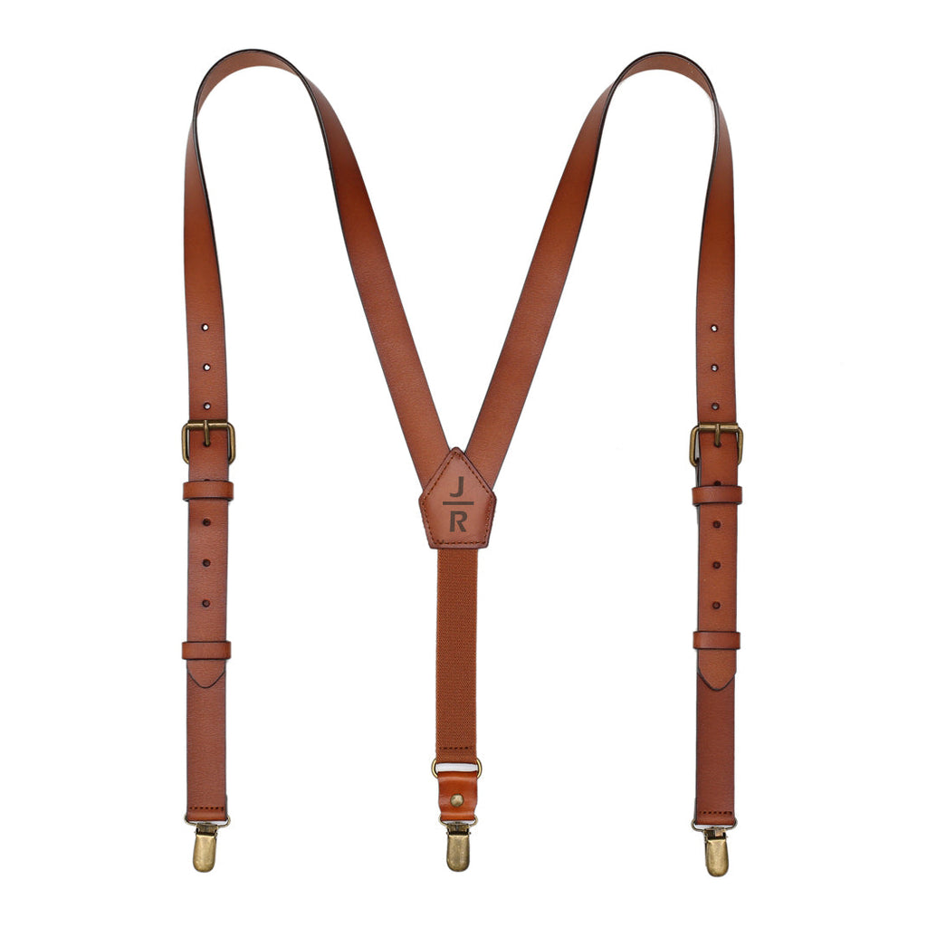 Groomsmen Gift Leather Suspenders Adjustable Y Back Design Brown Leather Suspenders Personalized Groomsman Gift