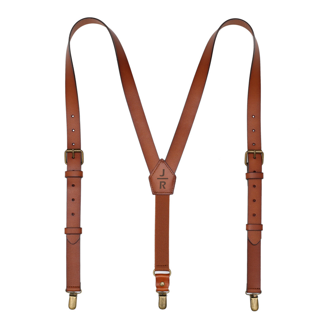 Groomsmen Gift Leather Suspenders Adjustable Y Back Design Brown Leather Suspenders Personalized Groomsman Gift