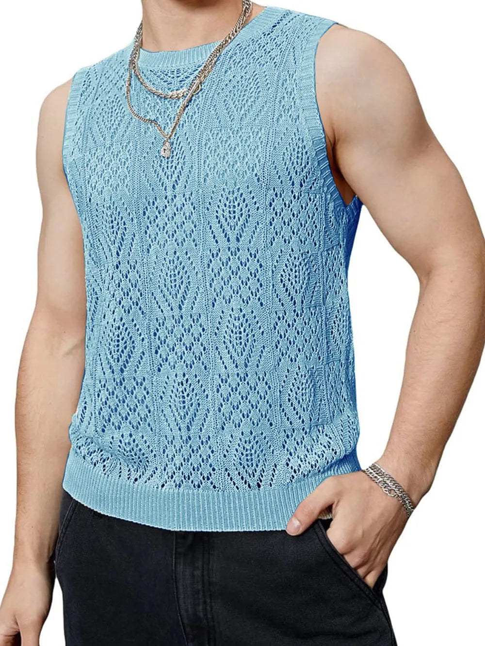 Men's Openwork Round Neck Tank