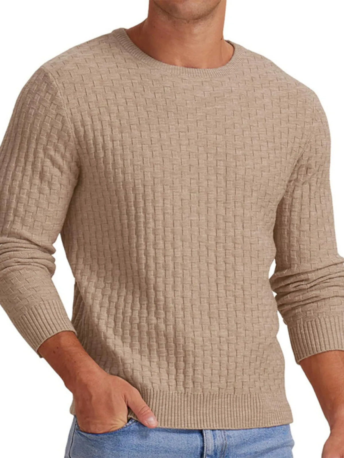 Men's Full Size Ribbed Hem Round Neck Sweater Plus Size
