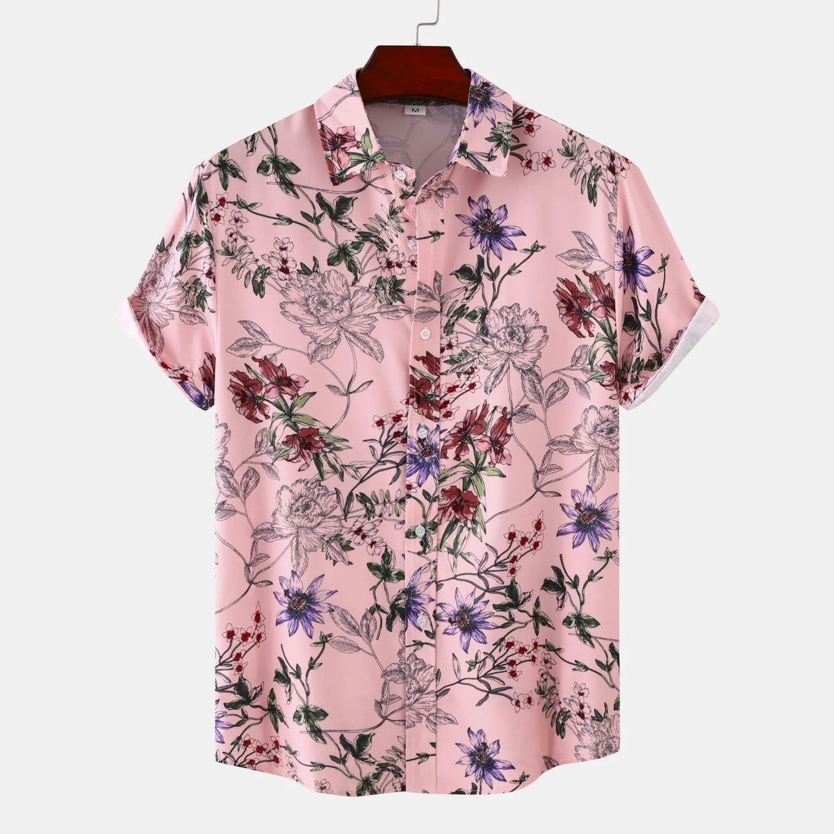 Men's Plus Size Floral Print Short Sleeve Button Down Casual Shirt