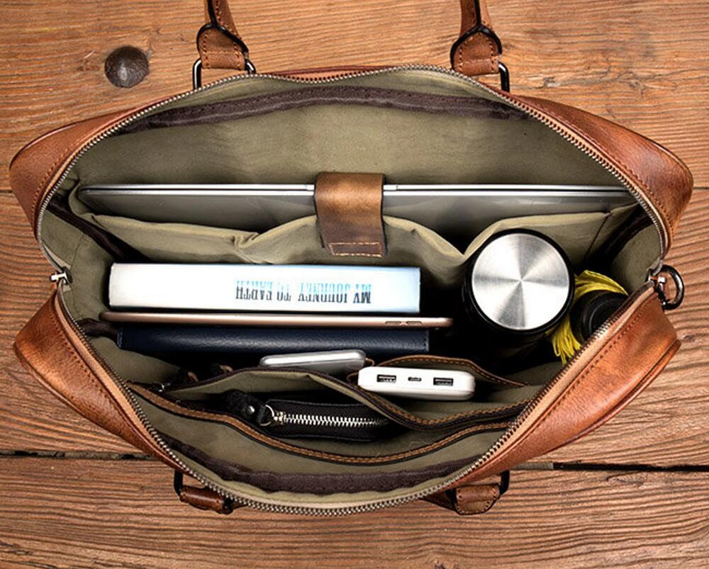 Full Grain Leather Briefcase Men's Leather Laptop Bag Shoulder Messenger Bag Gift for Him