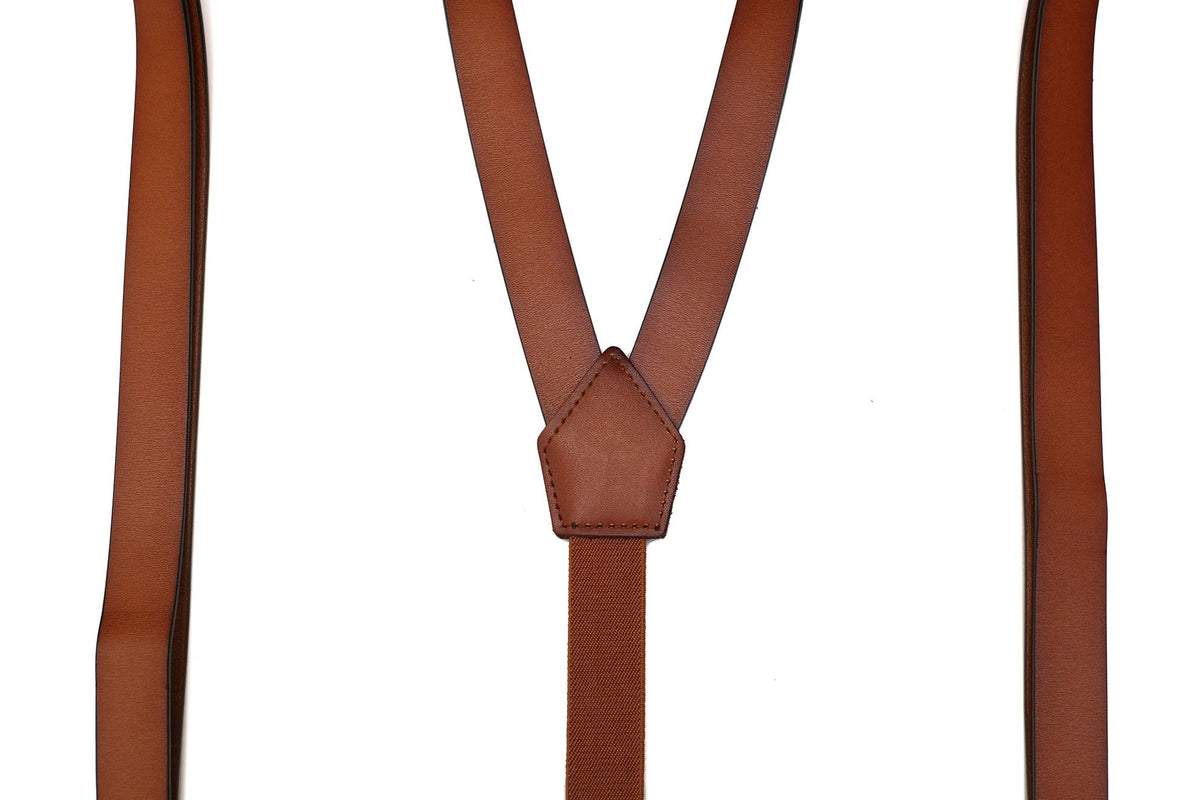 Mens Leather Suspenders Y Back Design Adjustable Suspender with 4 Metal Clips Leather Braces Groomsmen Gift