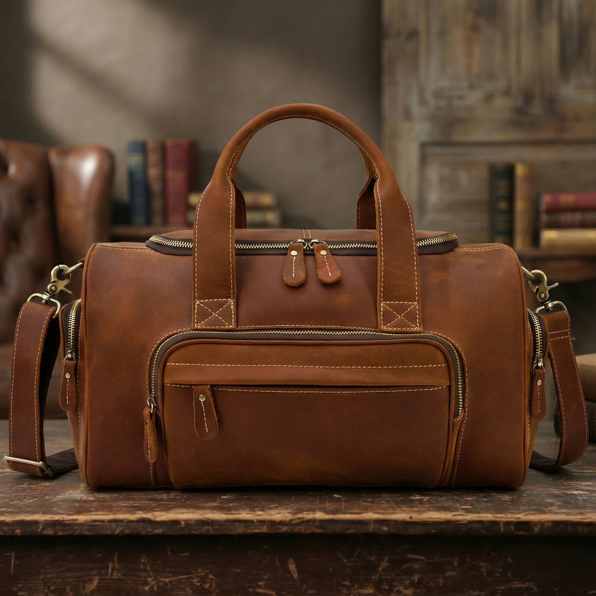 Full Grain Leather Travel Bag Handmade Leather Duffle Bag Mens Overnight Bag Weekender Bag