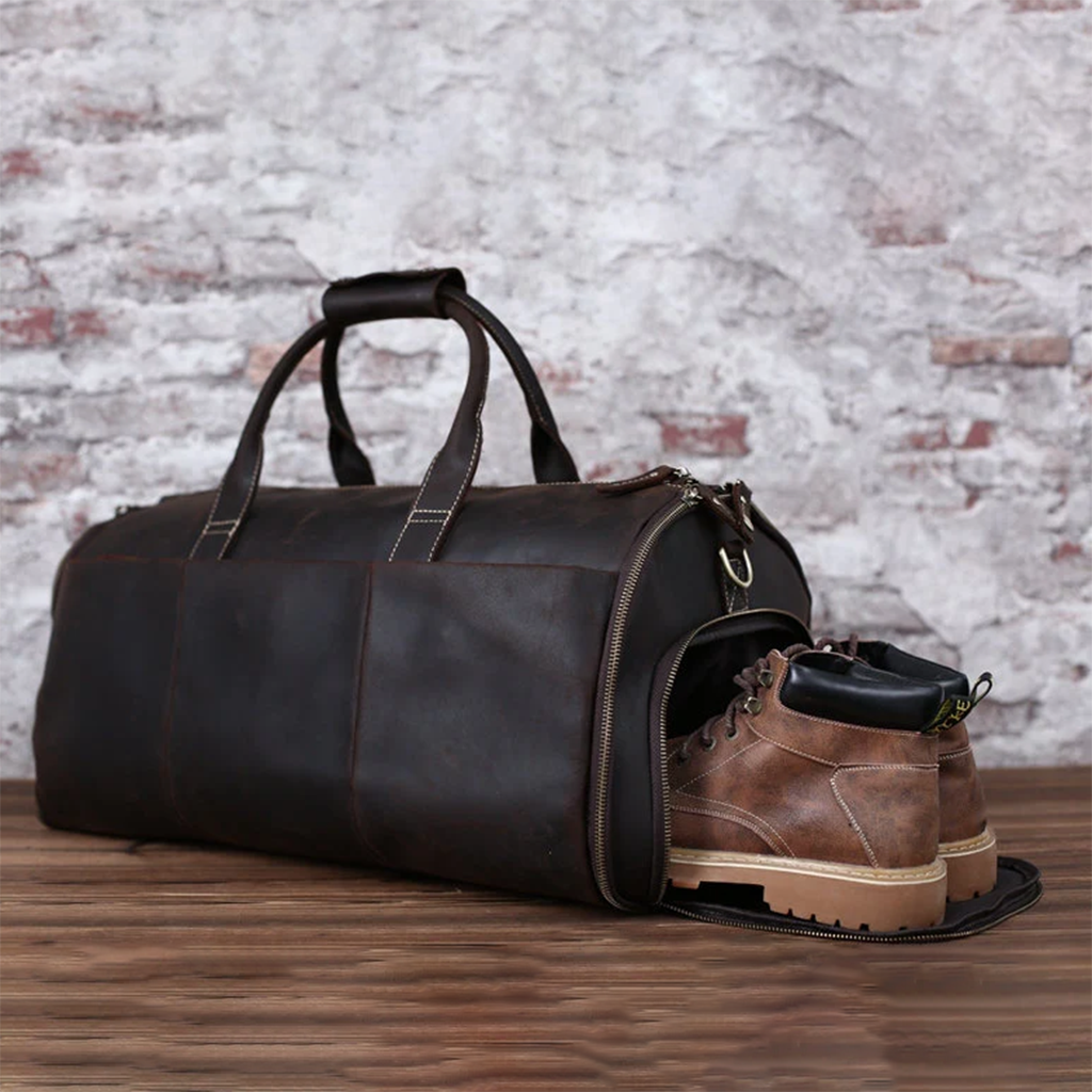 Personalized Leather Hanging Clothes Bag, Leather Duffel Bag with Shoe Pouch, Carry-on Garment Bag, Groomsmen Gift Bag