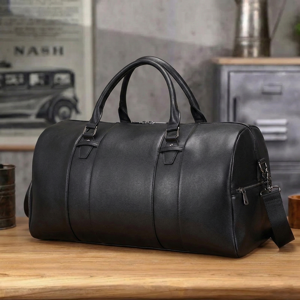 Full Grain Leather Travel Bag With Shoes Compartment Casual Leather Duffle Bag Mens Leather Overnight Bag