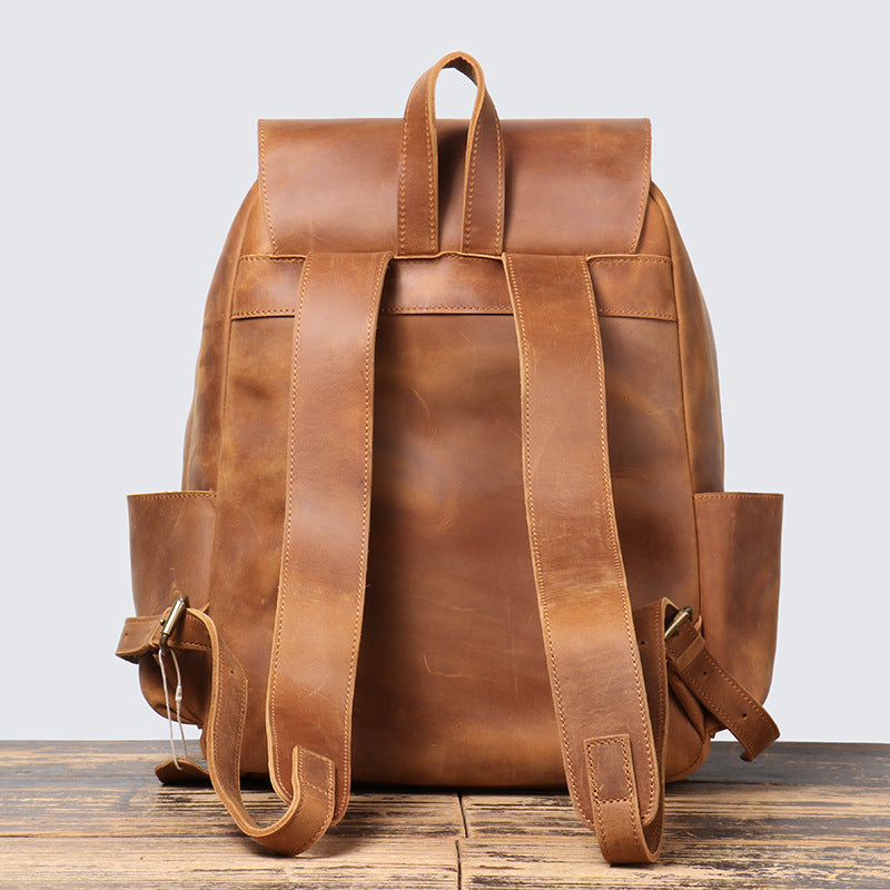Crazy Horse Leather Men Backpack Men Full Grain Leather School Backpack Retro Travel Backpack