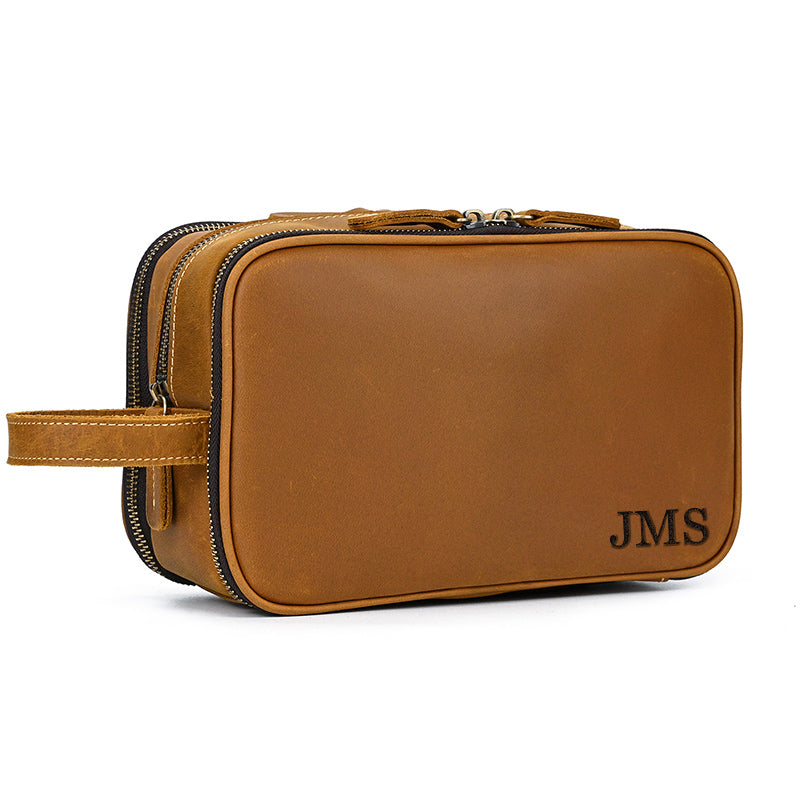 Groomsmen Gift Personalized Leather Toiletry Bag Waterproof Leather Dopp Kit Men's Shaving Kit, Groomsmen Proposal