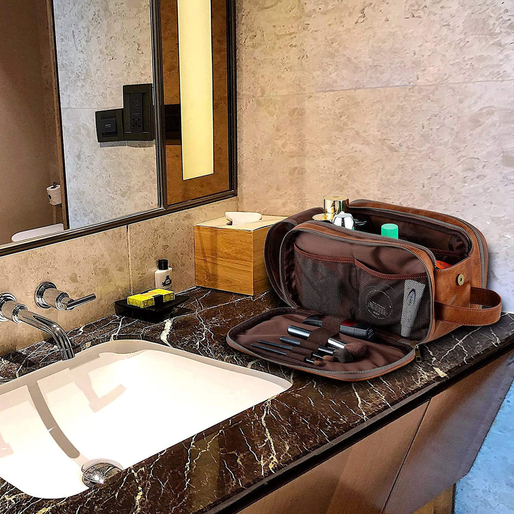 Groomsmen Gift Toiletry Bag, Vegan Leather Dopp Kit, Water-Resistant Bathroom Toiletries Organizer, PU Leather Cosmetic Bags, Christmas Gift