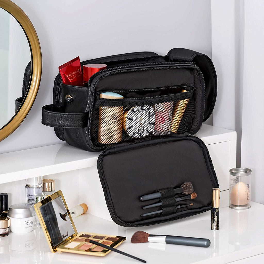 Groomsmen Gift, Waterproof PU Leather Toiletry Bag, Vegan Leather Dopp Kit, Water-Resistant Bathroom Toiletries Organizer, Christmas Gift