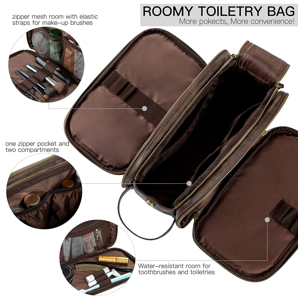 Groomsmen Gift, Waterproof PU Leather Toiletry Bag, Vegan Leather Dopp Kit, Water-Resistant Bathroom Toiletries Organizer, Christmas Gift