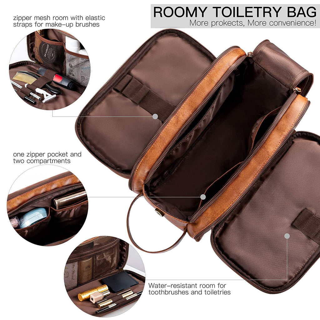 Groomsmen Gift, Waterproof PU Leather Toiletry Bag, Vegan Leather Dopp Kit, Water-Resistant Bathroom Toiletries Organizer, Christmas Gift