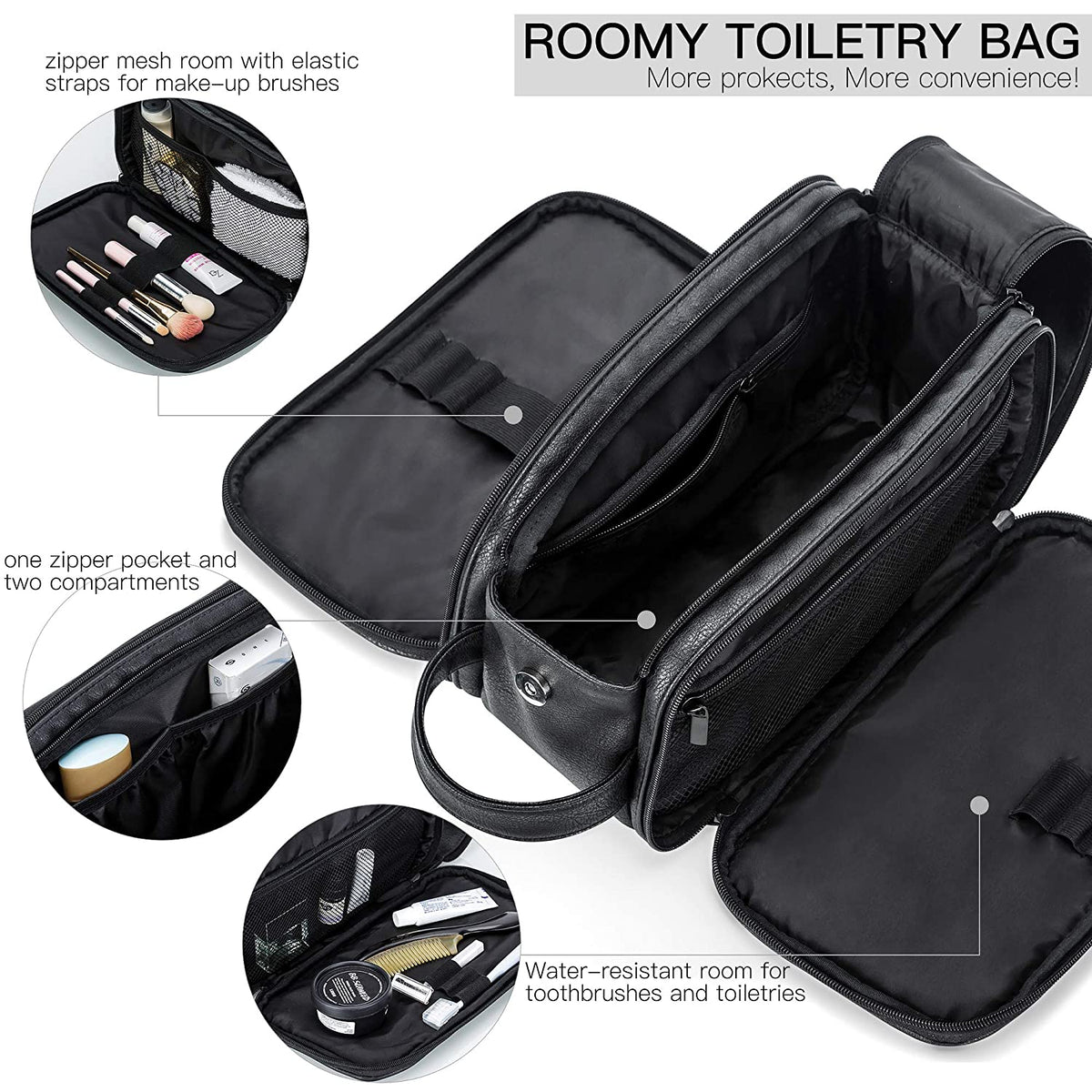 Groomsmen Gift, Waterproof PU Leather Toiletry Bag, Vegan Leather Dopp Kit, Water-Resistant Bathroom Toiletries Organizer, Christmas Gift